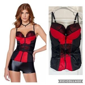 Spirit Halloween Red and Black Lace Corset size L